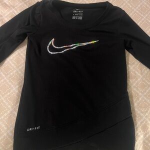 Nike Kids Black Long Sleeve Tee with Reflective Swoosh